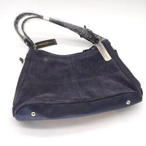 Tignanello Leather Blue Suede Handbag Satchel with Expanding Sides